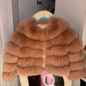 Women's Luxurious plush beige pink real fox natural Fur Jacket size XS /small